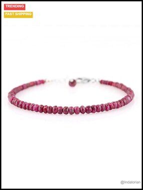 Natural Ruby Gemstone Bracelet 925 Sterling Silver Rhodium Plated Handmade